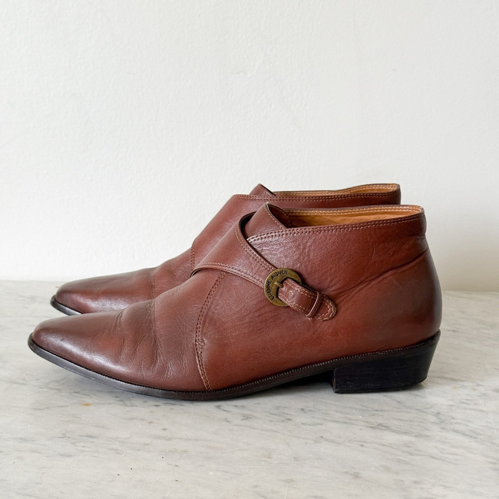 Etienne Aigner Brown Leather Monk Strap Ankle Boots‎ Pointed Toe Womens 10W